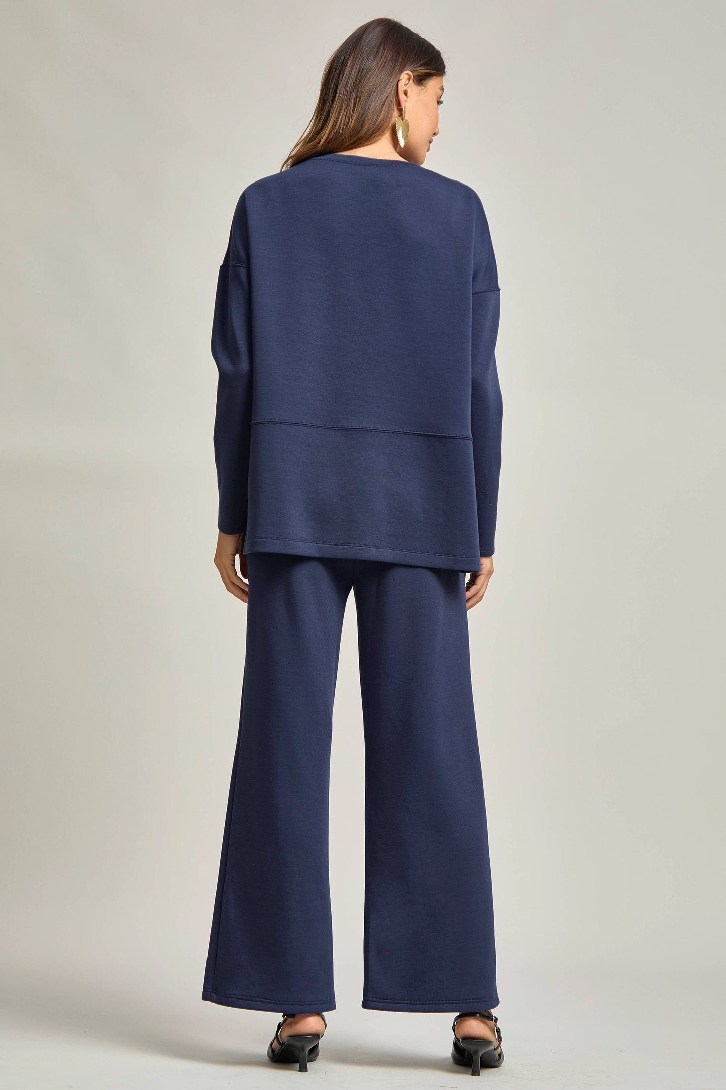 Dear Scarlett - Tunic Top + Straight Pants Travel Modal Set: Navy