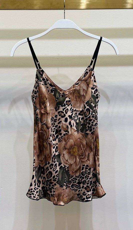 MILIO MILANO - ROSE AND LEOPARD PRINT CAMISOLE in Beige