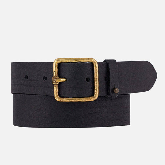 Amsterdam Heritage Leather Belts Kaya | Vintage Square Gold Buckle Rugged