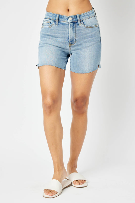 Judy Blue Mid Rise Light Wash Cut Off Shorts