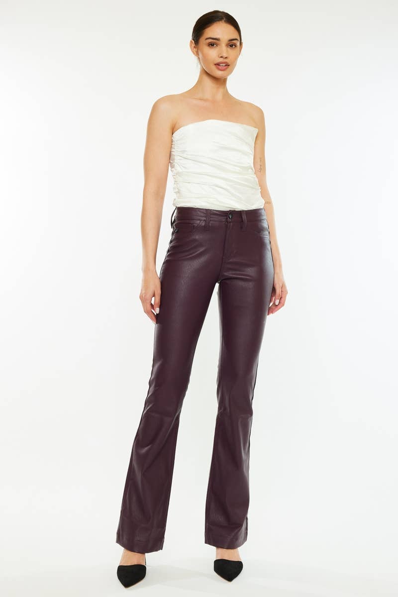 Kan Can USA - BURGUNDY Vegan Leather Pants