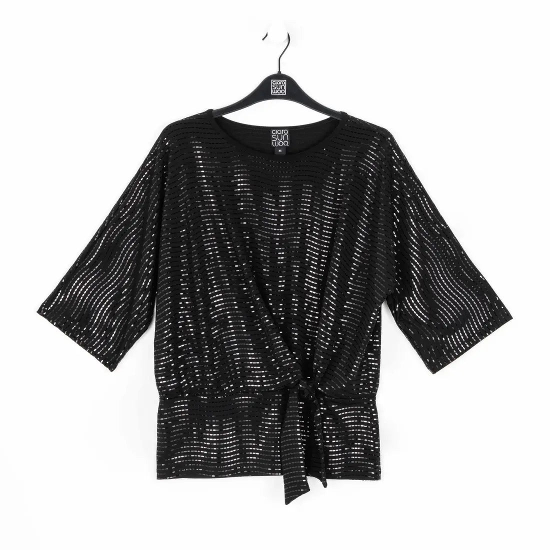 Clara Sunwoo - Shimmer Embellished - Side Tie Top: BLACK