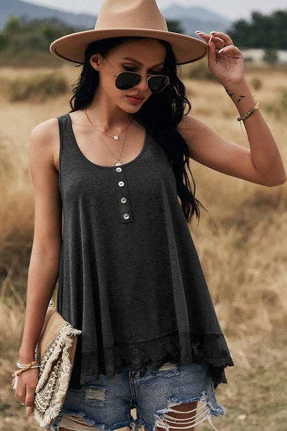 SF - Scoop Neck Solid Loose Tank Top CHARCOAL