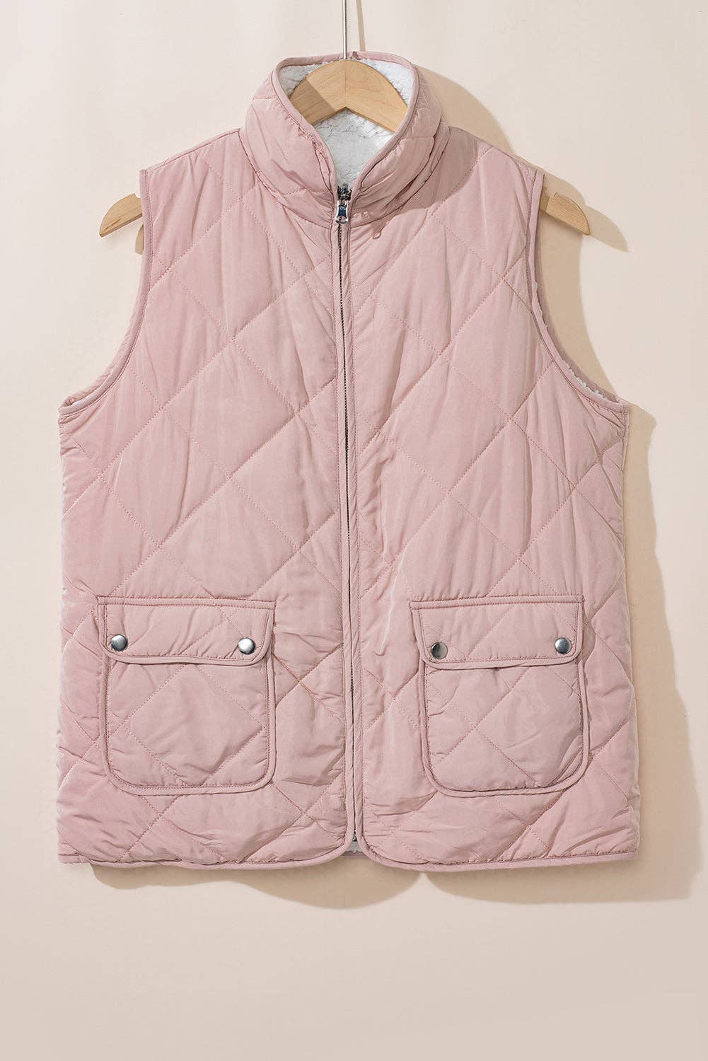 Lillian Fleece Lined Quilted Vest: Pink