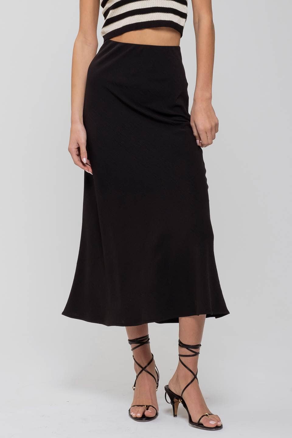 The Workshop Studio - HIGH WAIST SLIP MIDI SKIRT: BLACK