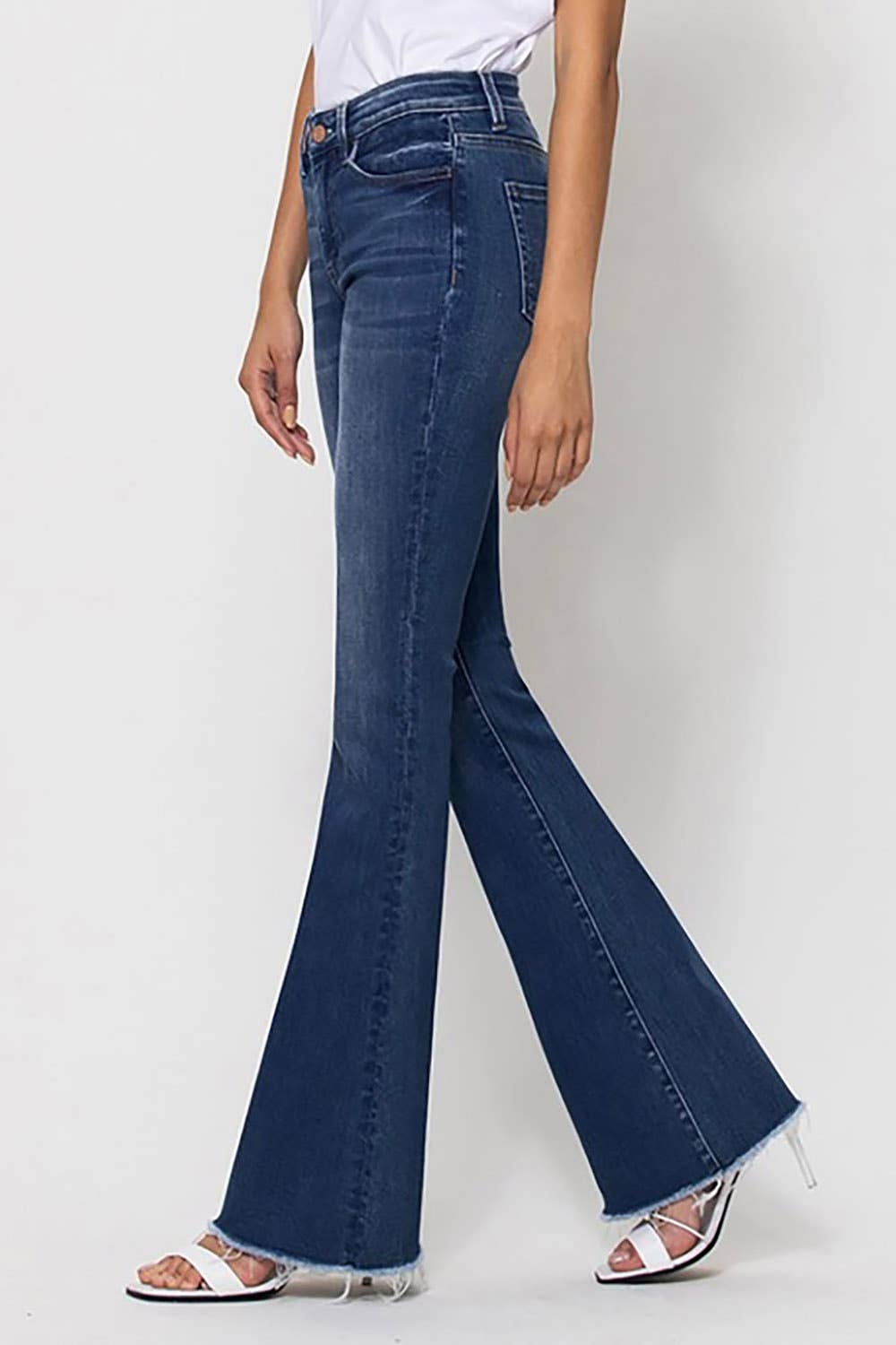 VERVET by FLYING MONKEY - MID RISE RAW HEM FLARE JEANS : WITTY