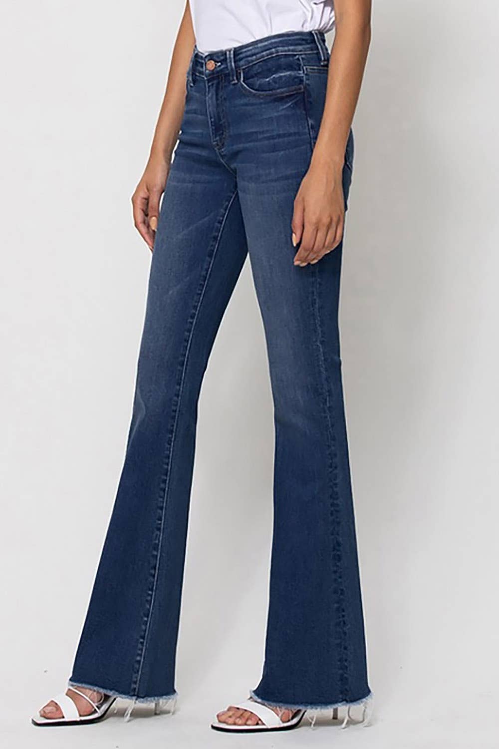 VERVET by FLYING MONKEY - MID RISE RAW HEM FLARE JEANS : WITTY