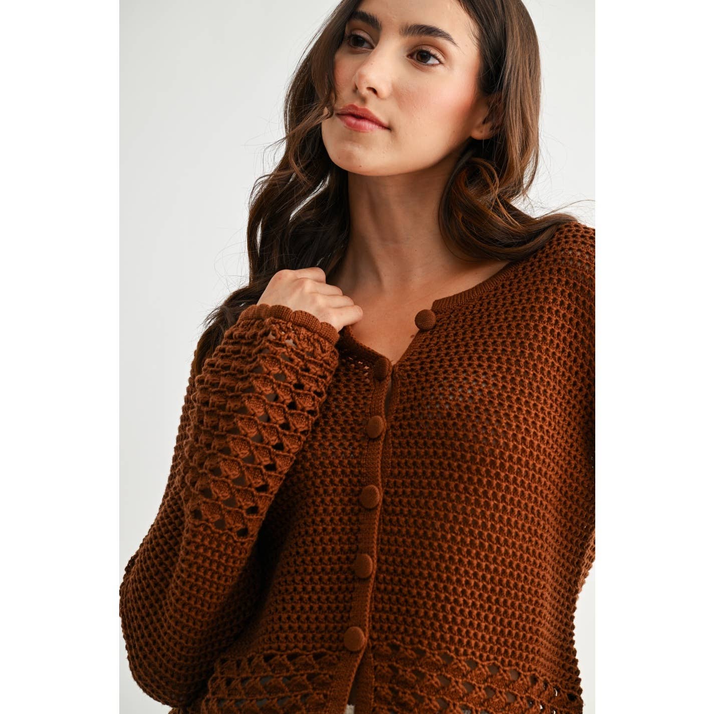 Camellia - BROWN CROCHET CARDIGAN: BROWN