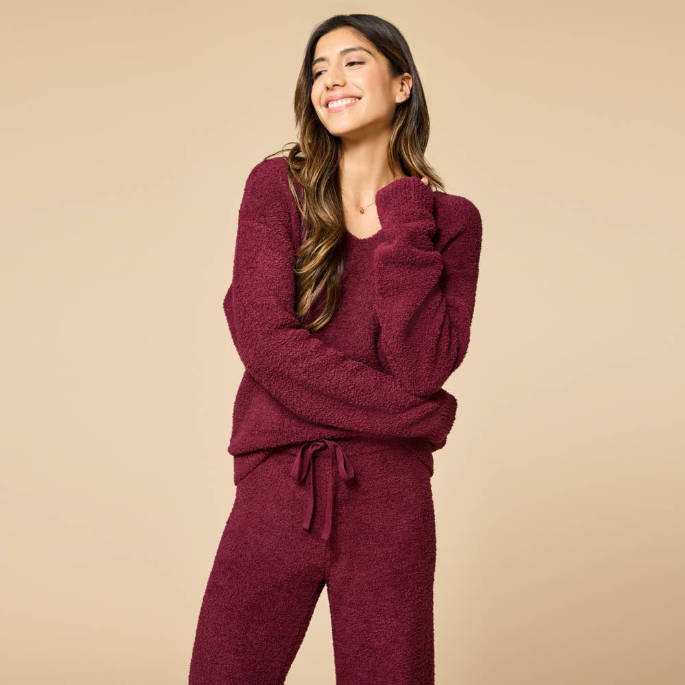 Softies - Oprah's Fave 2024 - Solid Marshmallow V-Neck Lounge Set: Cherry Cola