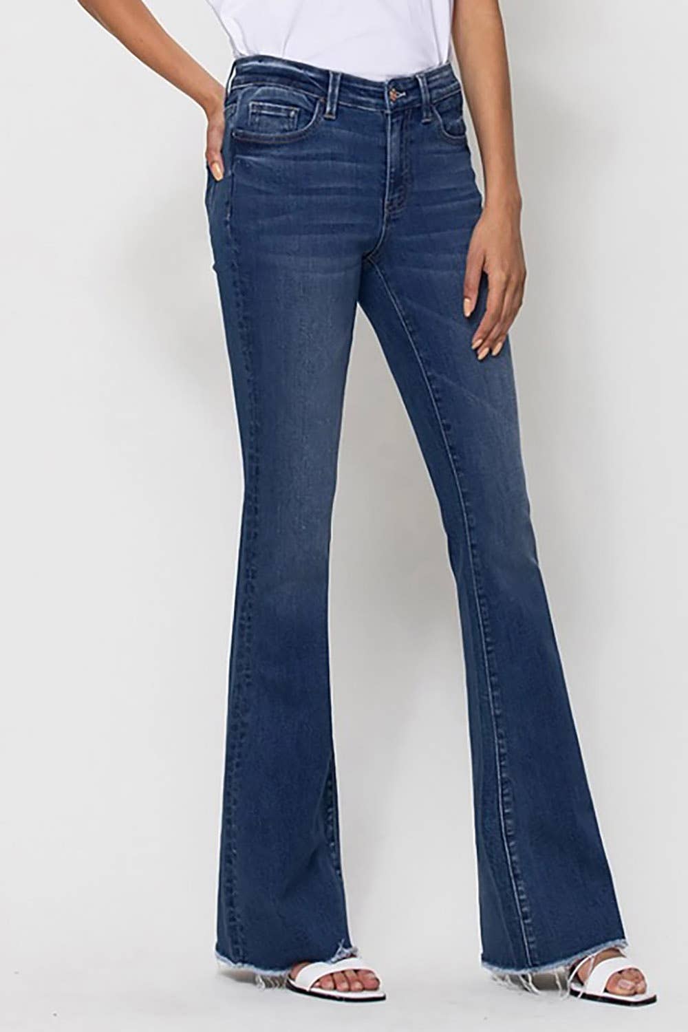 VERVET by FLYING MONKEY - MID RISE RAW HEM FLARE JEANS : WITTY