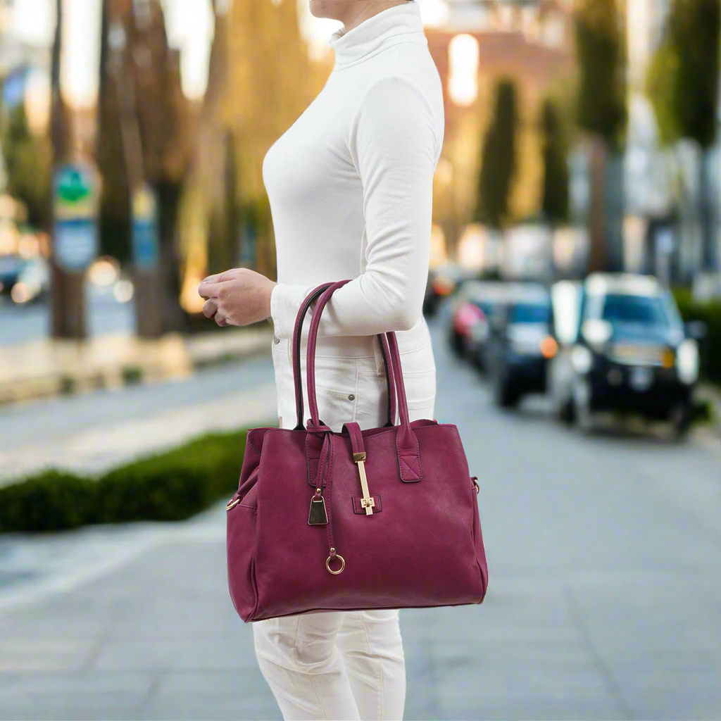 Mellow World - Jasmine Structured 3-Compartment Satchel: Plum