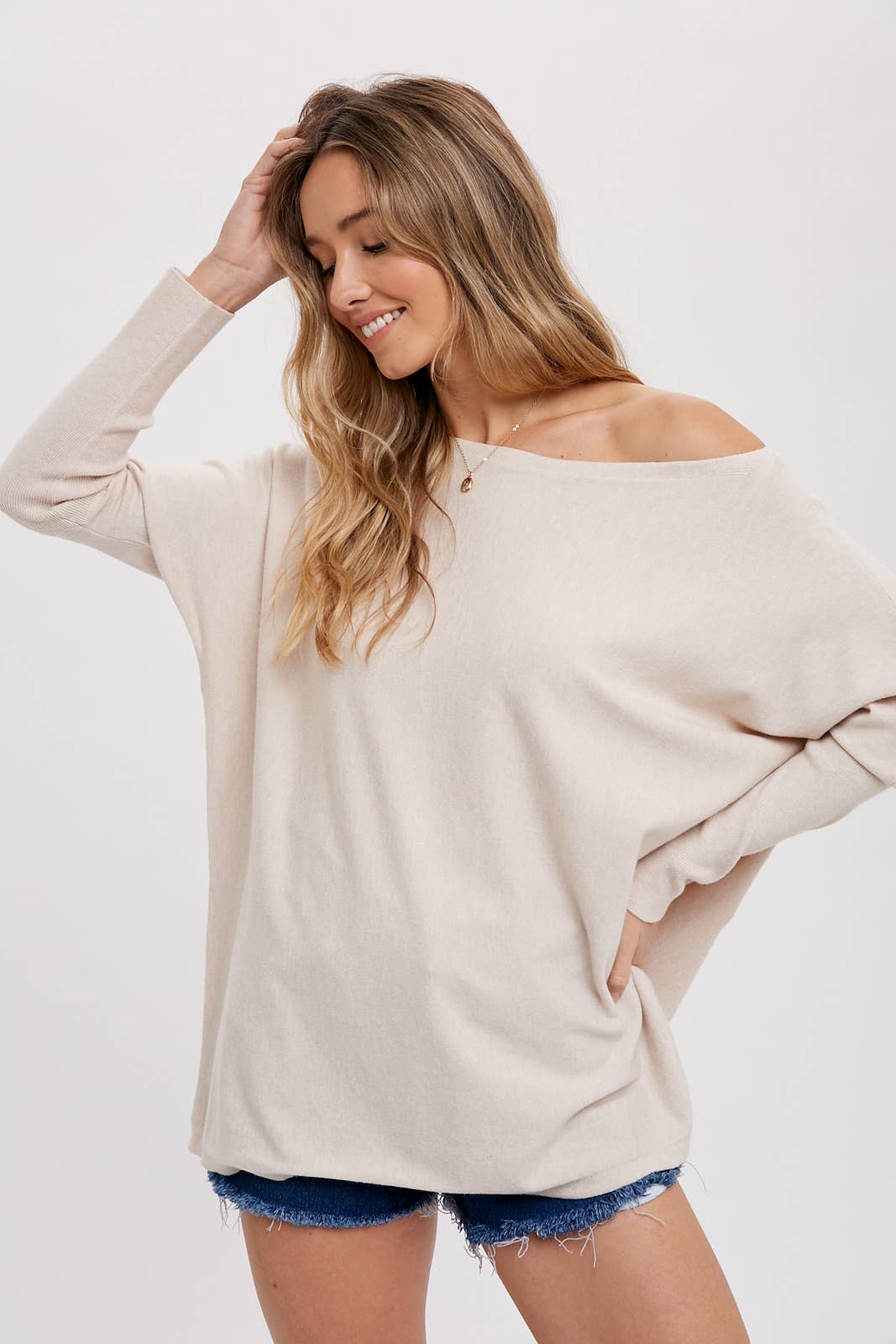 Flowy Boat Neck One Shoulder Top in Chocolate