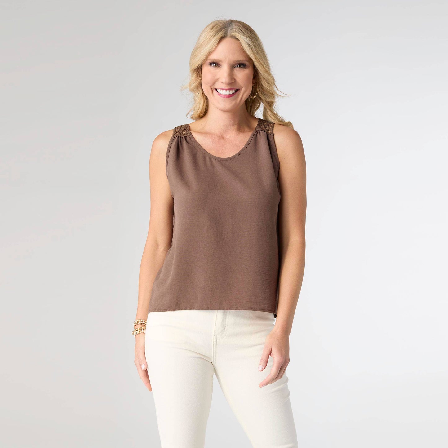 COCO + CARMEN - Maya Tank with Crochet Back Detail: Chocolate Mousse