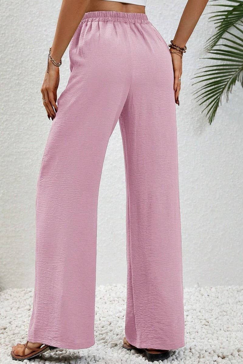 NN-SOLID COLOR LOOSE FLOOR-LENGTH WIDE-LEG PANTS: Pink