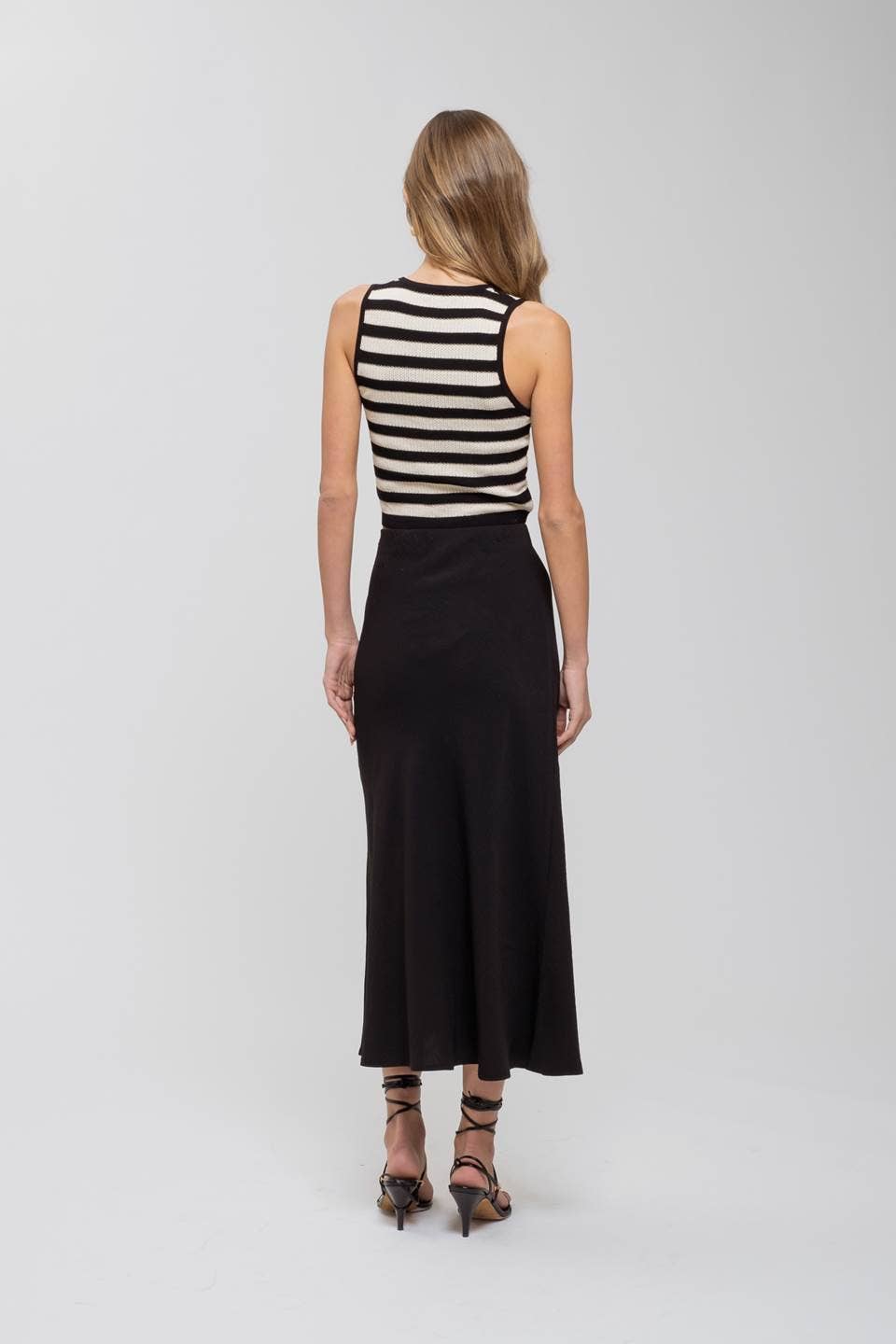 The Workshop Studio - HIGH WAIST SLIP MIDI SKIRT: BLACK