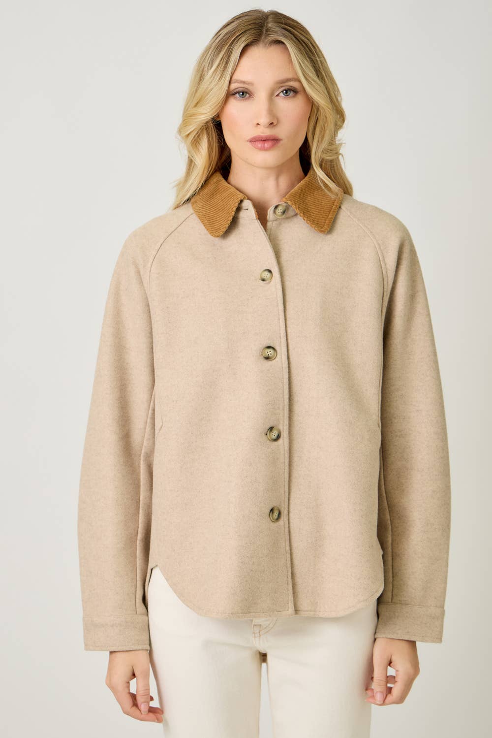 Mystree - Button Down Shirt Jacket: Milk Tea