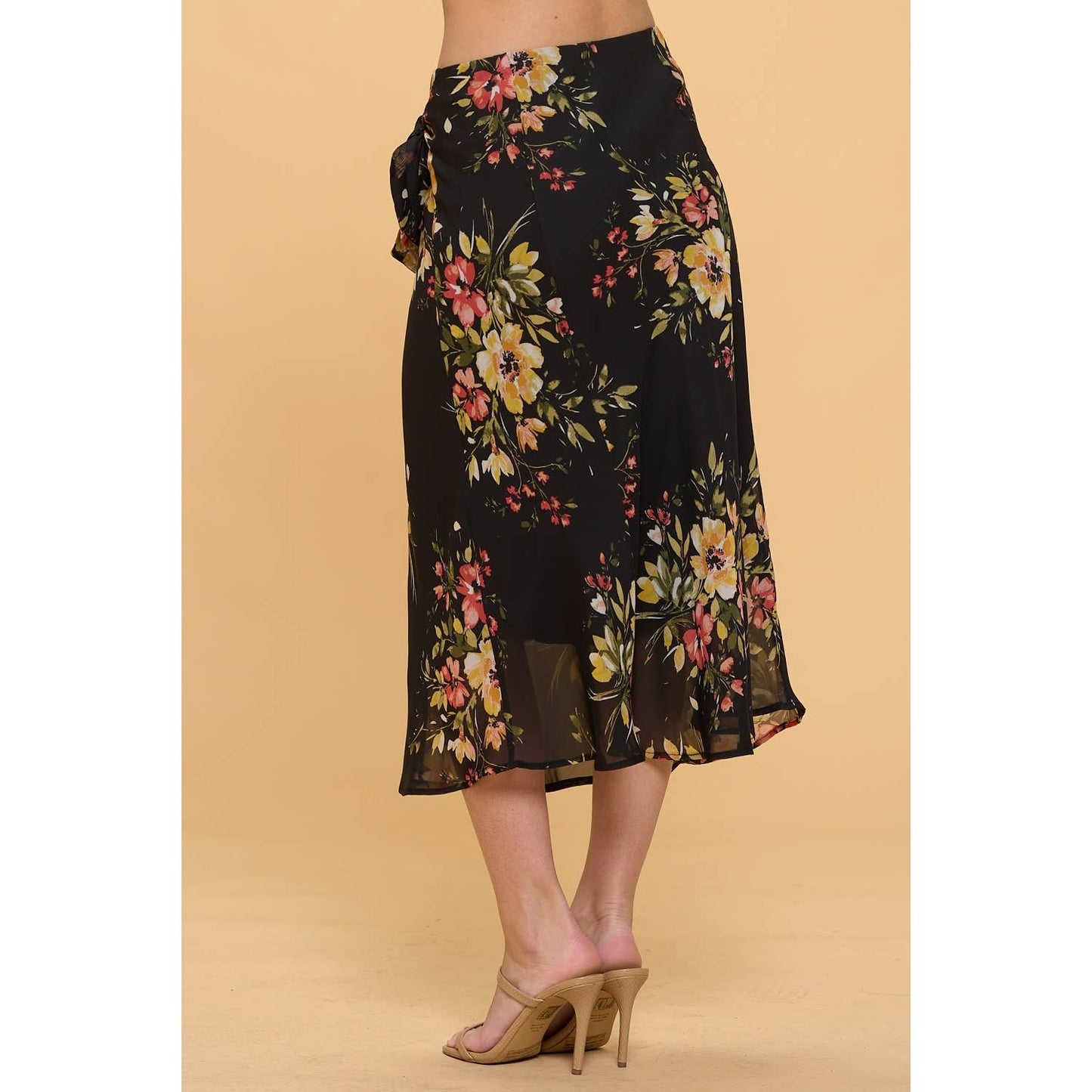 PS - Self Tie A Line Chiffon Midi Skirt in Black Floral