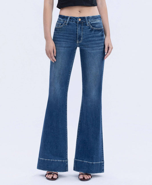 VERVET by FLYING MONKEY - HIGH RISE SEAMLESS WB TROUSER HEM EASY FLARE JEANS