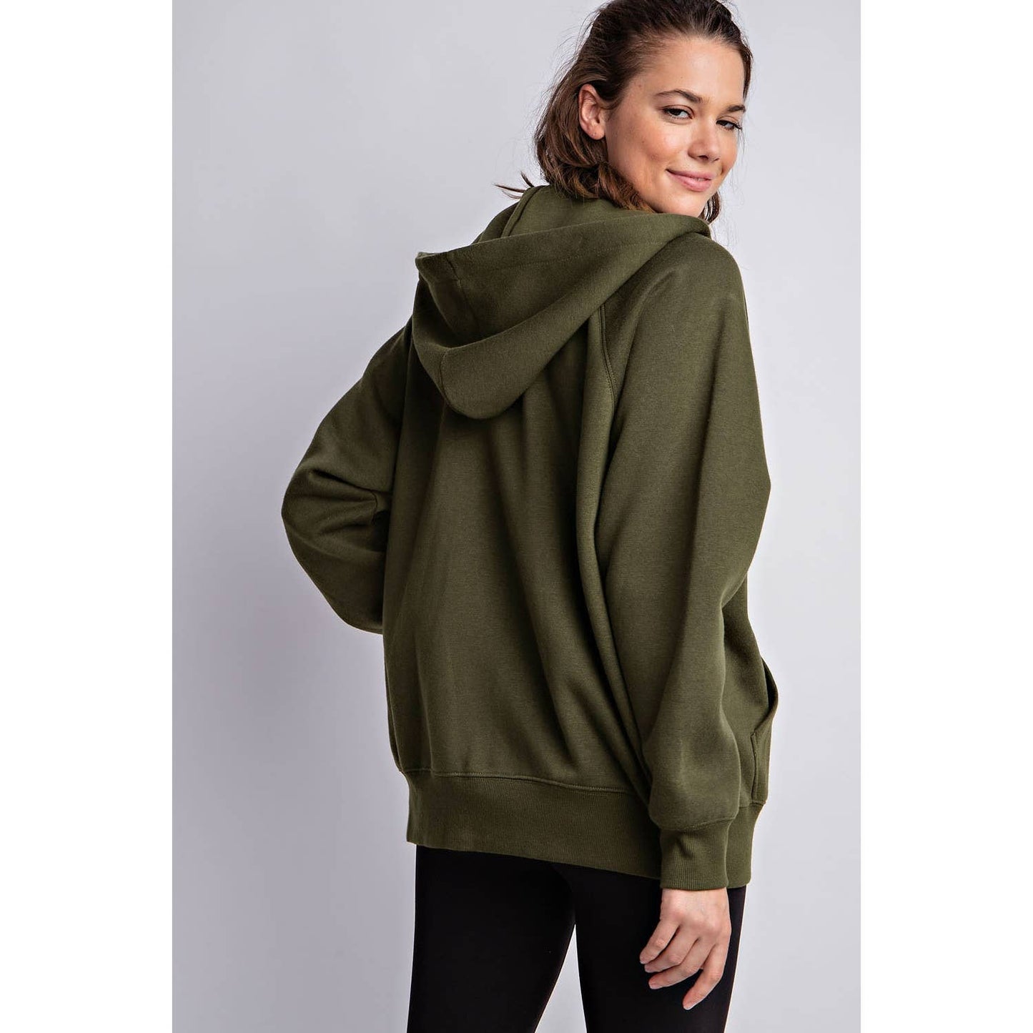 Rae Mode - FLEECE FRENCH TERRY FULL ZIP HOODIE JACKET: Olive