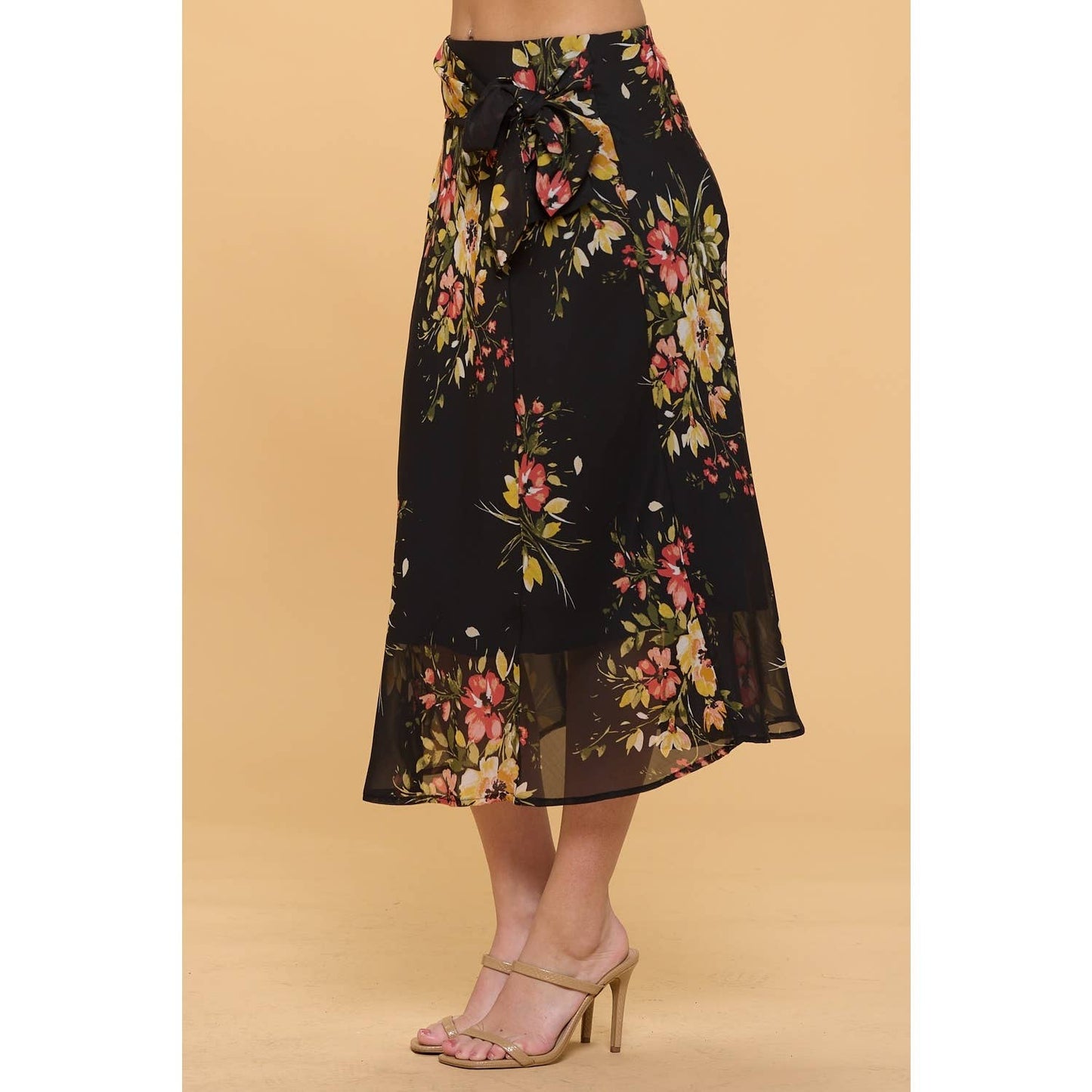 PS - Self Tie A Line Chiffon Midi Skirt in Black Floral