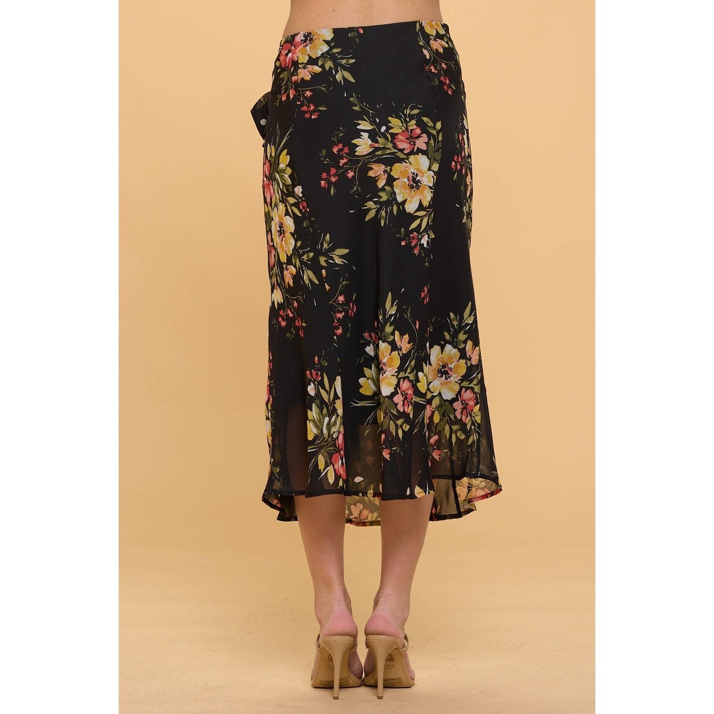 PS - Self Tie A Line Chiffon Midi Skirt in Black Floral