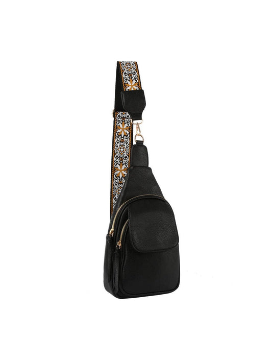 Handbag Factory Corp - Flap front double zip sling backpack: Black