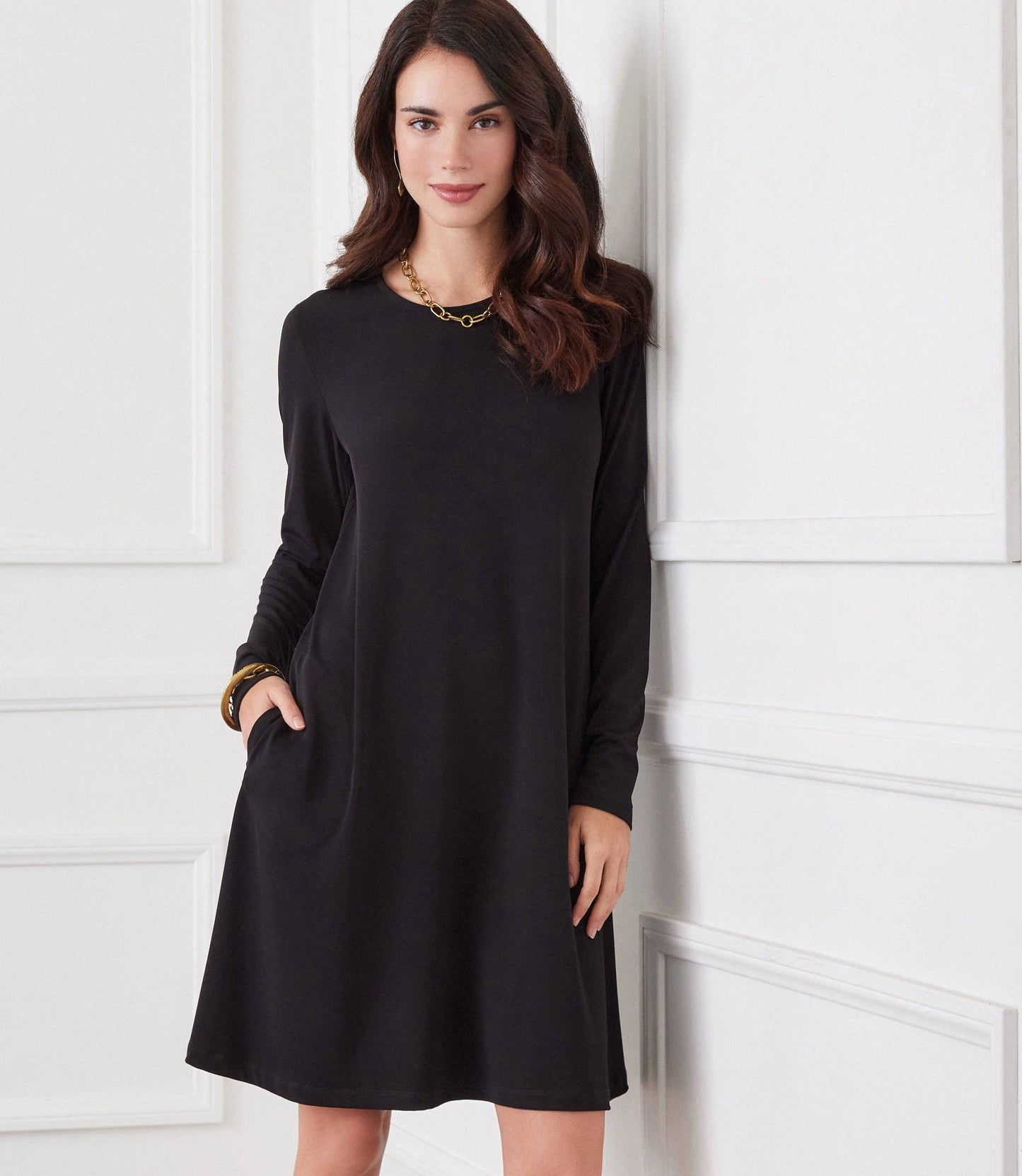 Karen Kane - Long Sleeve Travel Jersey Dress in Black