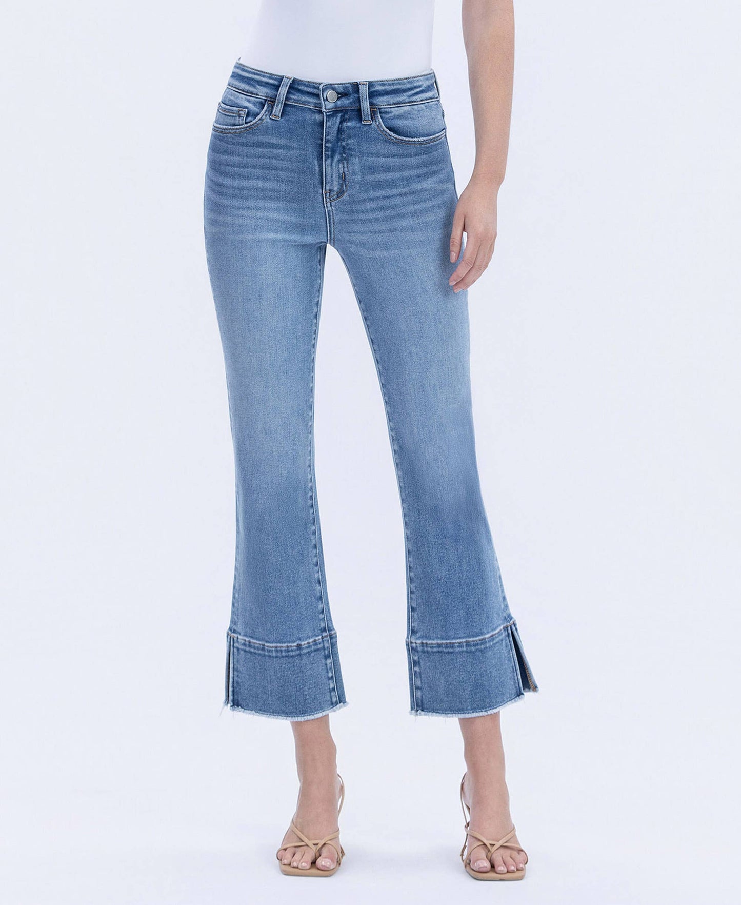 FLYING MONKEY - HIGH RISE TROUSER SLIT HEM KICK FLARE JEANS URBANE