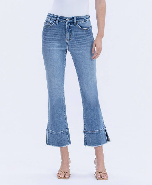 FLYING MONKEY - HIGH RISE TROUSER SLIT HEM KICK FLARE JEANS URBANE