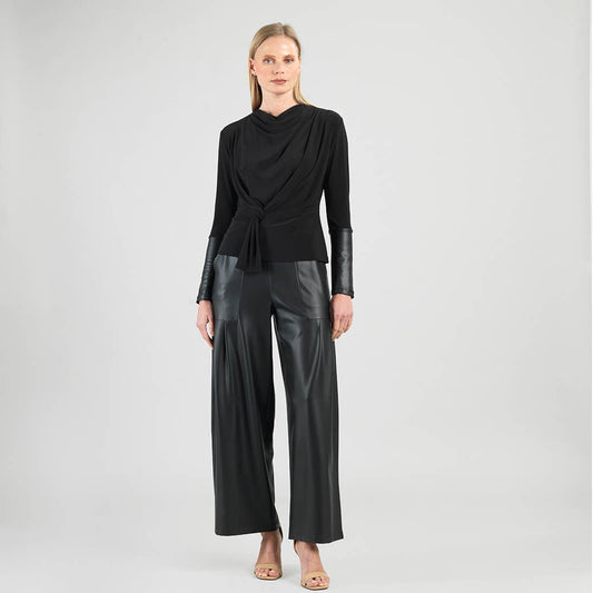 Clara Sunwoo - Loop Front Liquid Leather Cuff Top: Black