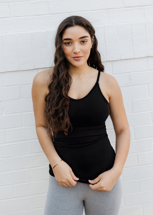ELIETIAN - Built In Bra Cami: Black / Regular