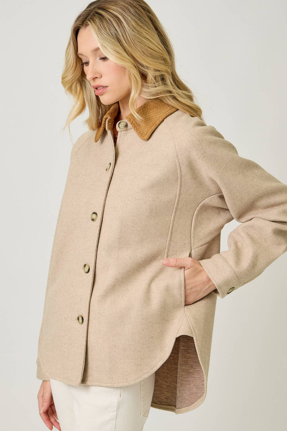 Mystree - Button Down Shirt Jacket: Milk Tea