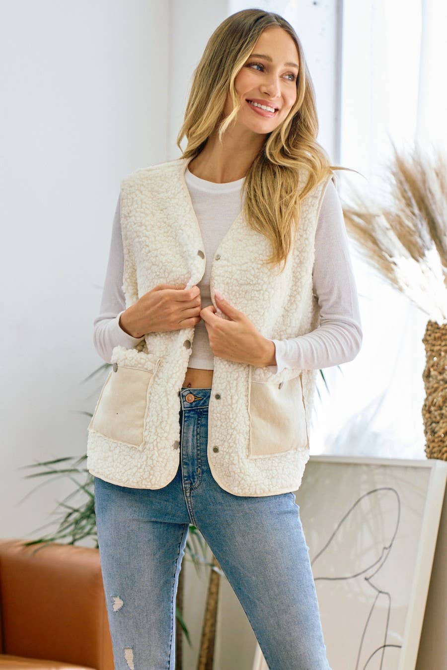 BNS - Shearling Vest: IVORY