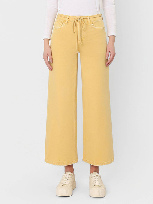VERVET by FLYING MONKEY - HIGH RISE DRAWSTRING COLOR CROP WIDE LEG JEANS