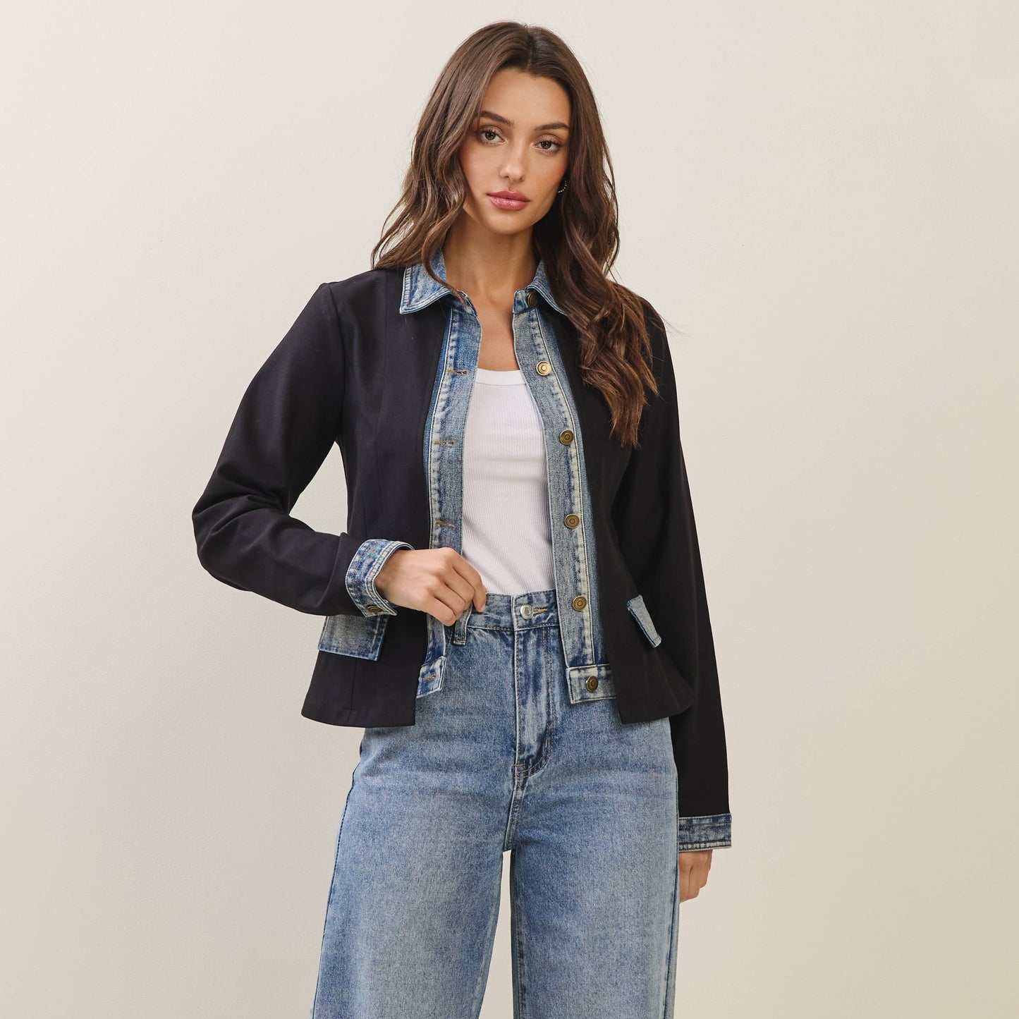Able - Denim trim jacket: Black