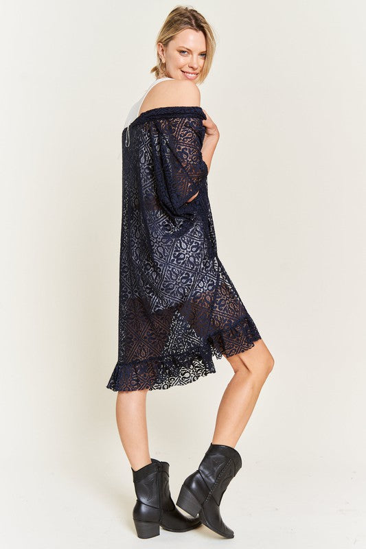 ONLINE ONLY!  LACE OVER SIZE RUFFLE KIMONO