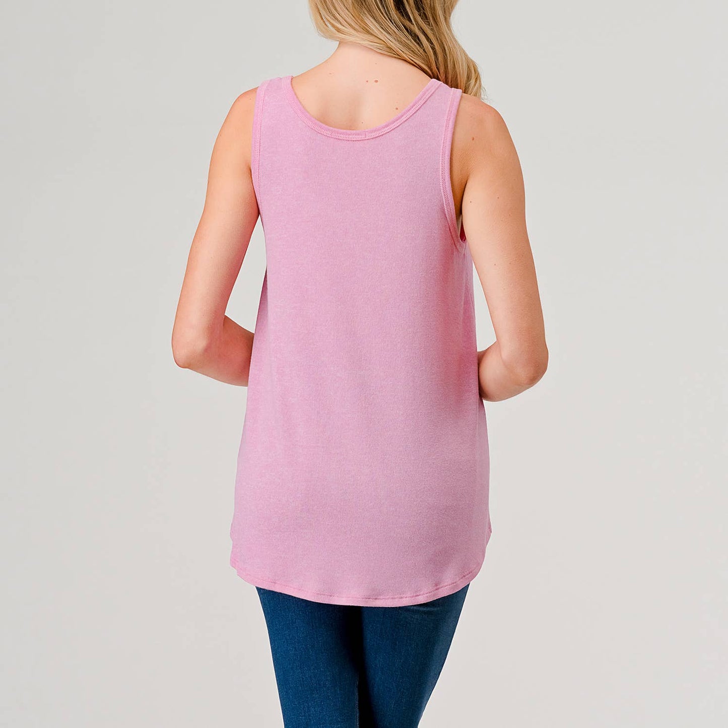 Heimious - Round Neck Relaxed Fit Knit Tank Top in PINK