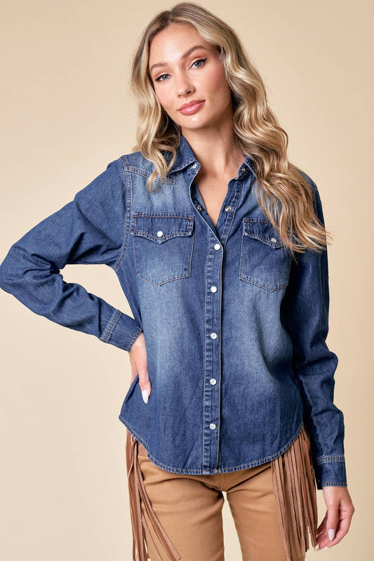 Western Dark Wash Snap Button Denim Shirt