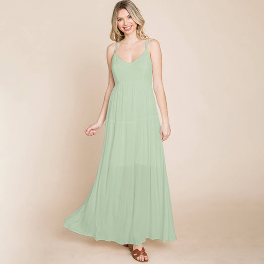 Summer Maxi Dress with Criss Cross Back: Sage