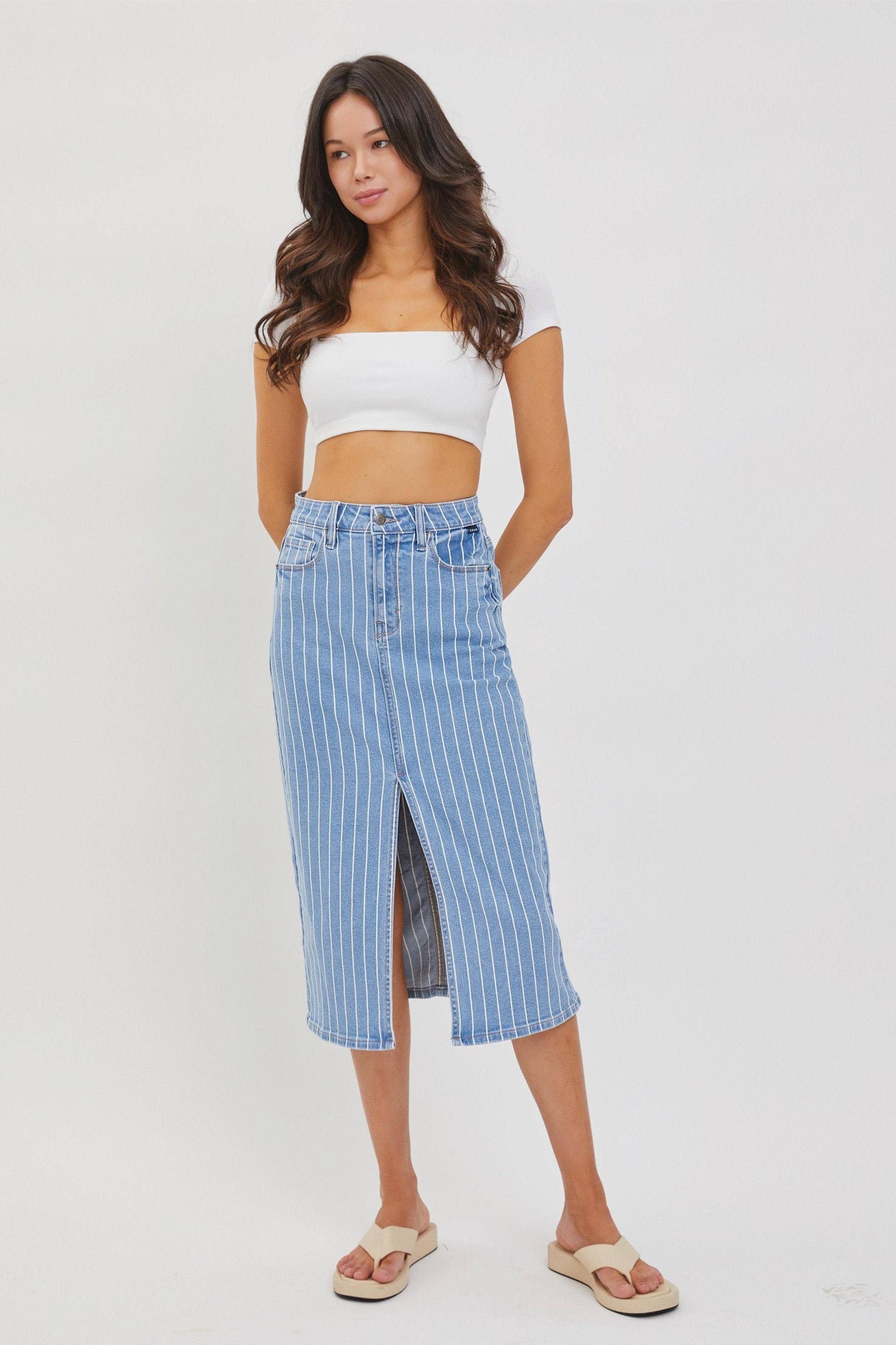 Cello Jeans - High Rise Midi Skirt with Front Slit