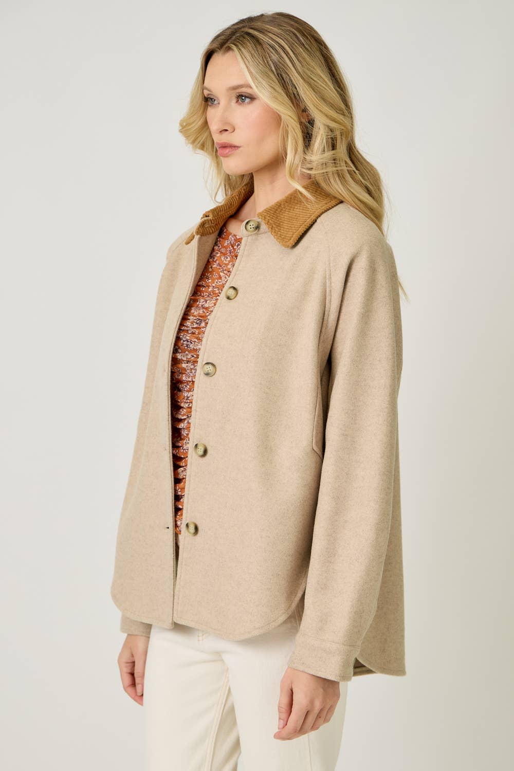 Mystree - Button Down Shirt Jacket: Milk Tea