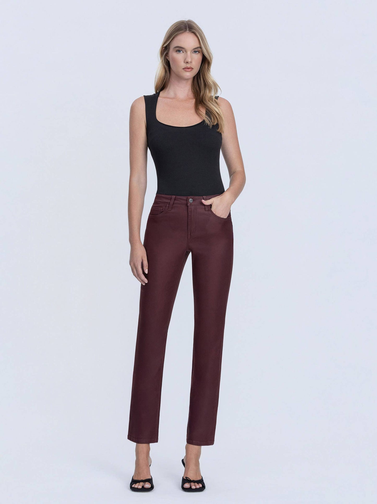 VERVET by FLYING MONKEY - HIGH RISE WINE COLOR SLIM STRAIGHT JEANS