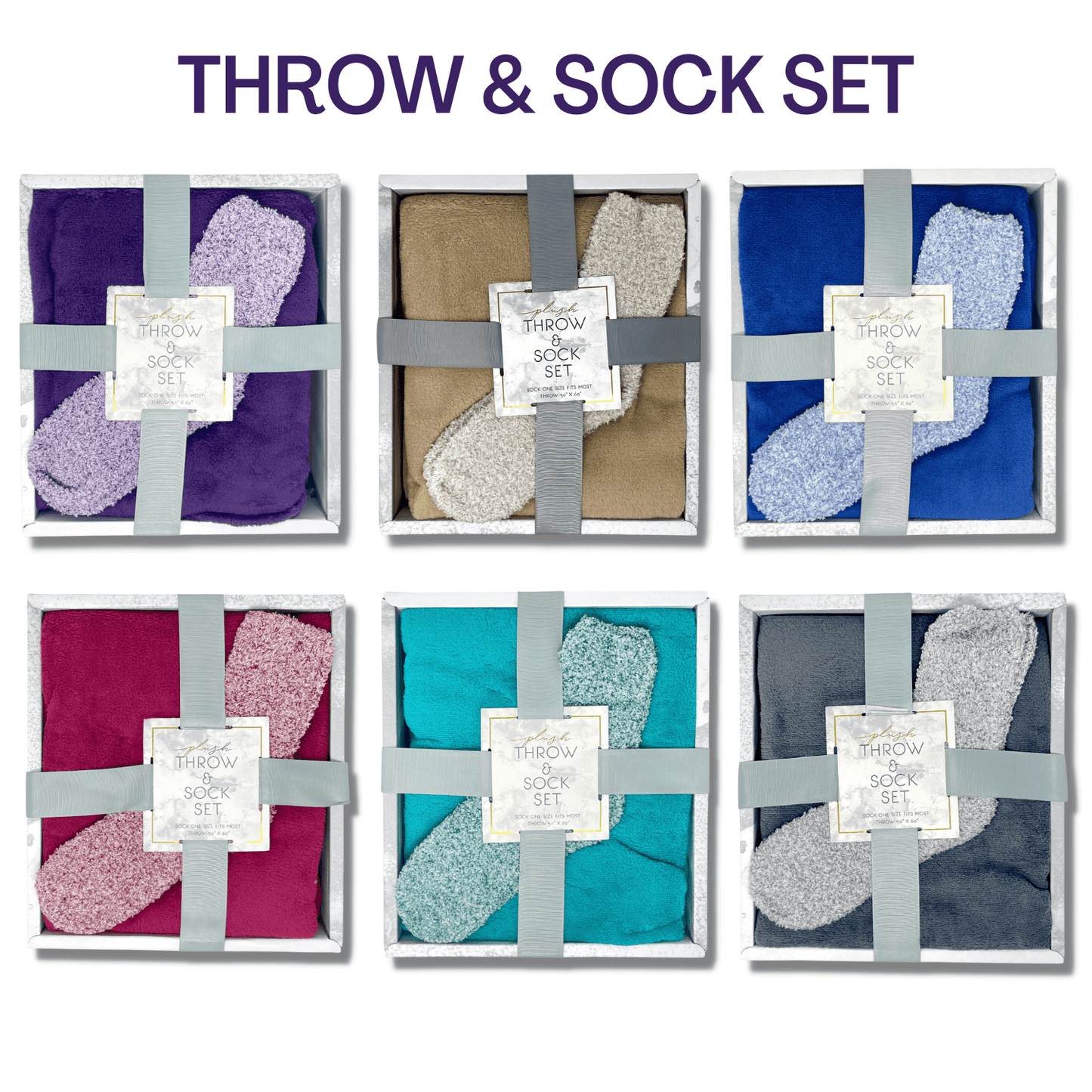 Plush Throw and Socks Gift Box Set: Beige