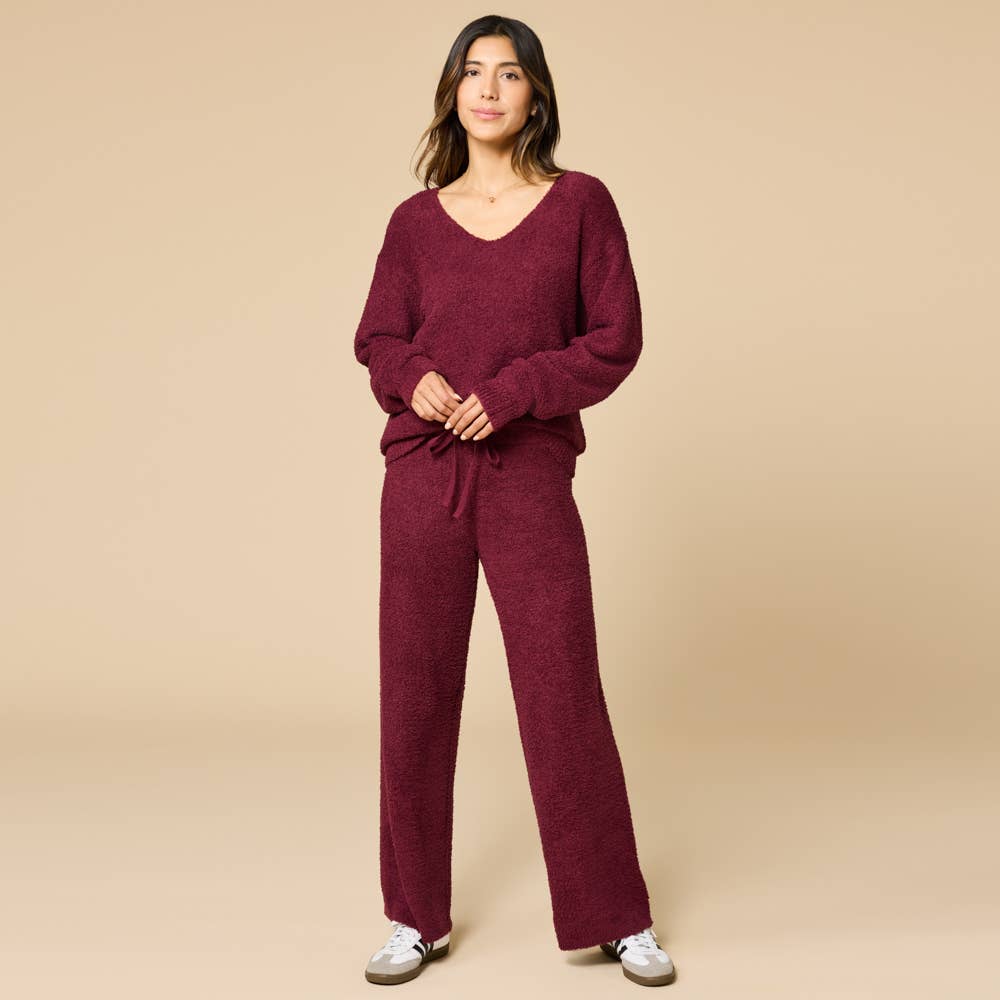Softies - Oprah's Fave 2024 - Solid Marshmallow V-Neck Lounge Set: Cherry Cola