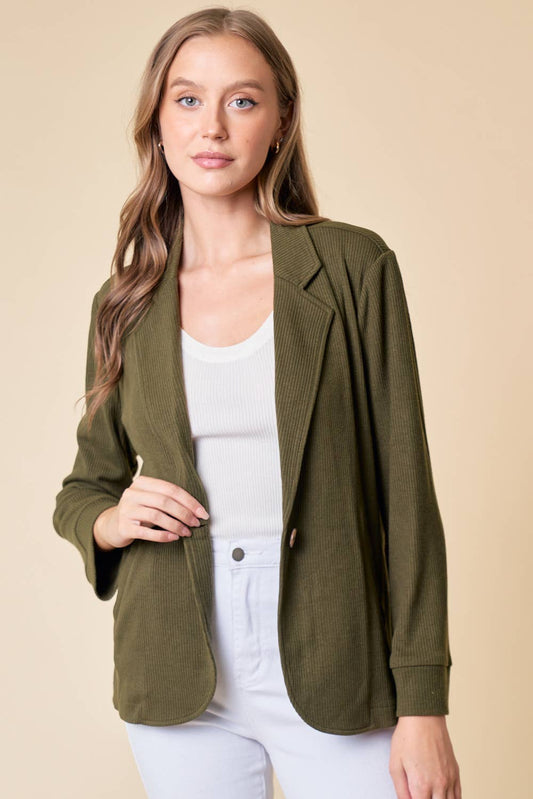 Doe and Rae - Placket Sleeve Knit Blazer - OLIVE