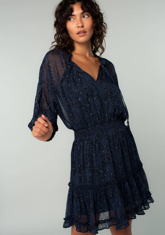 Lovestitch - Paisley Dolman Sleeve Smocked Tiered Mini Dress