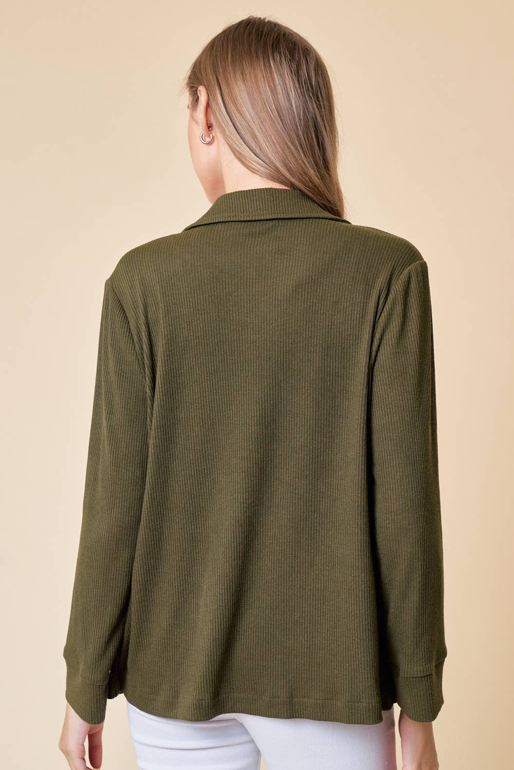 Doe and Rae - Placket Sleeve Knit Blazer - OLIVE