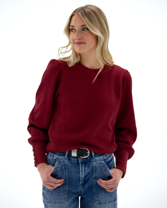 Downeast - Best Days Bishop Long Sleeve Waffle Knit Pullover Top: Biking Red