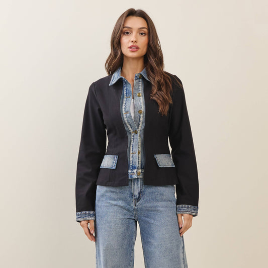 Able - Denim trim jacket: Black