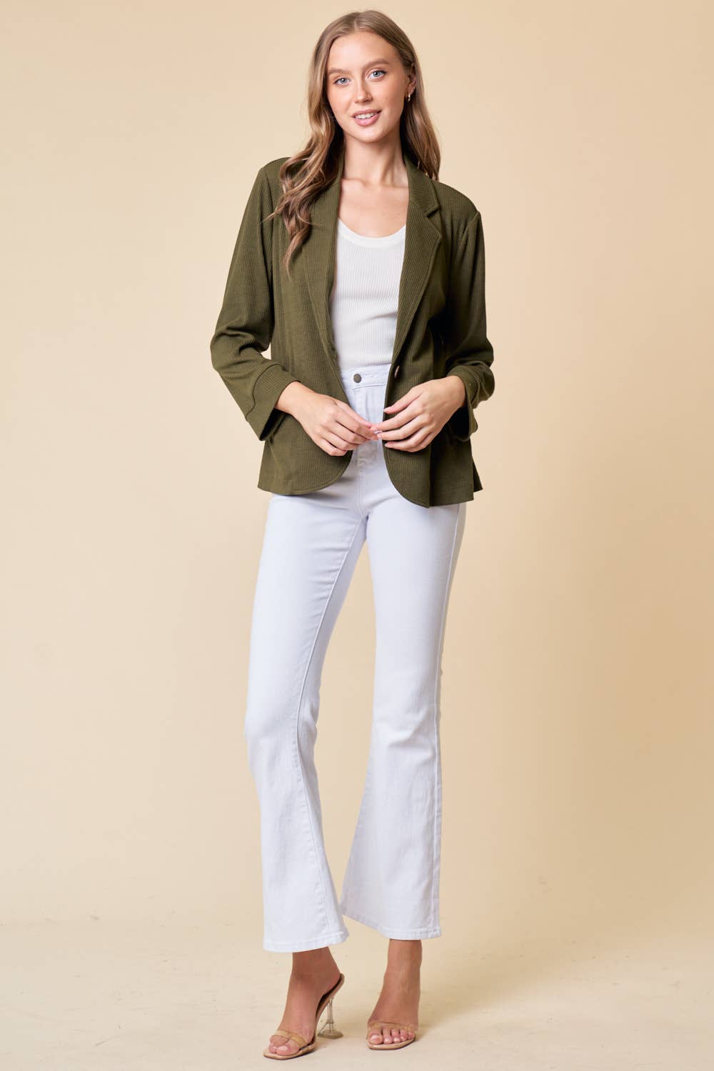 Doe and Rae - Placket Sleeve Knit Blazer - OLIVE